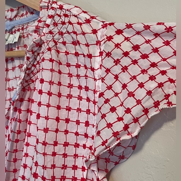 Vineyard Vines Red and White Patterned Cotton Blouse Flowy Checkered Lightweight - Picture 5 of 9